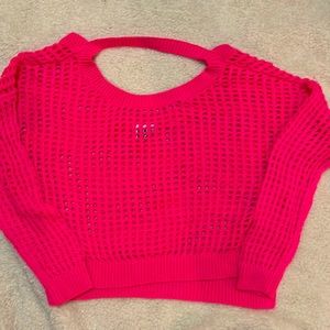 Roxy Cropped Top  Open Knit Mesh Sweater